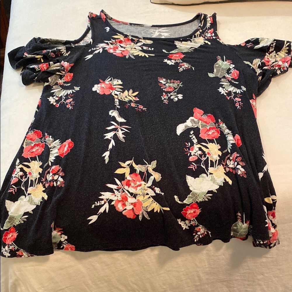 Maurices Black and Red Ruffled Cut Out Blouse